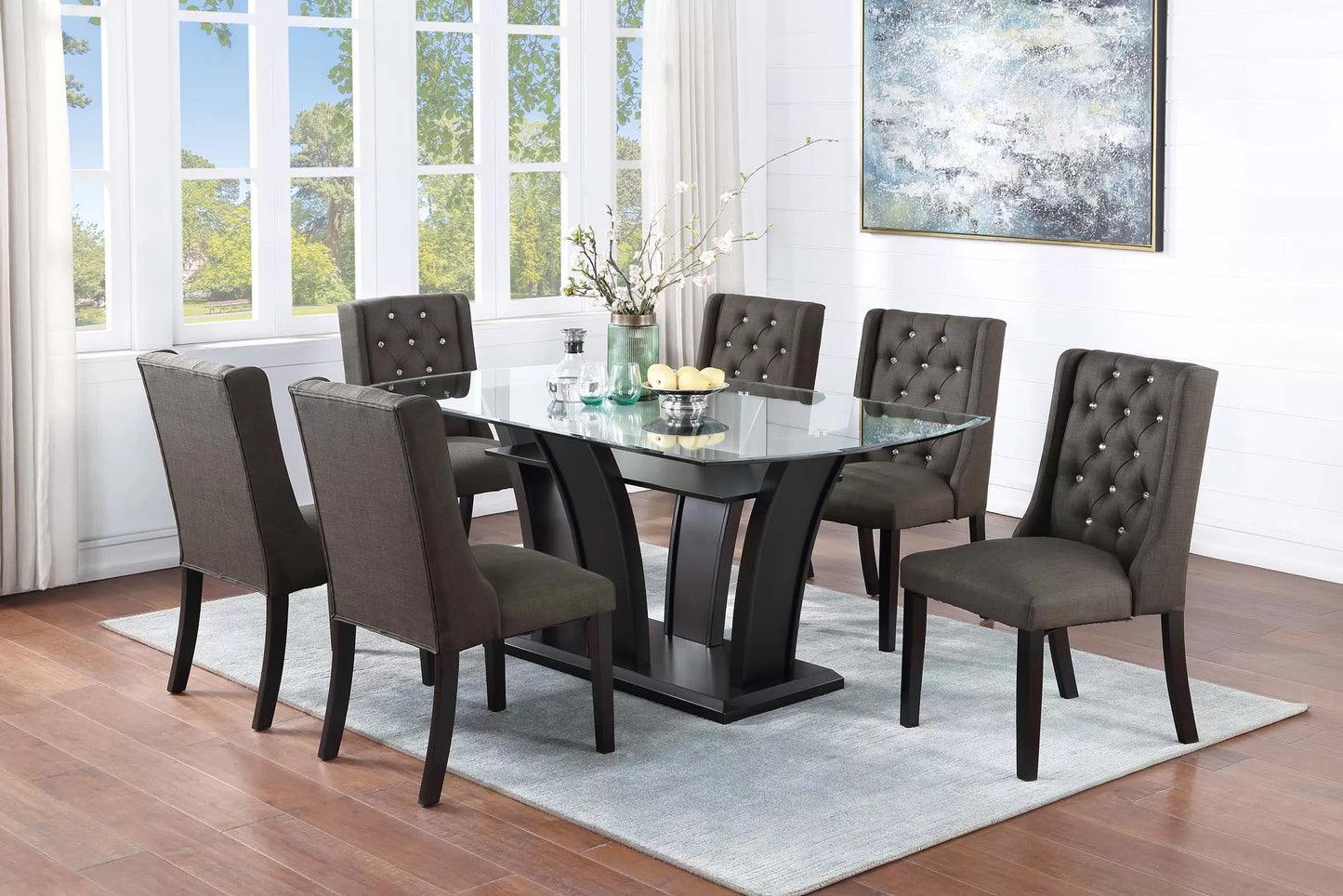 White Glass-Top Dining Group with Two Chair Styles