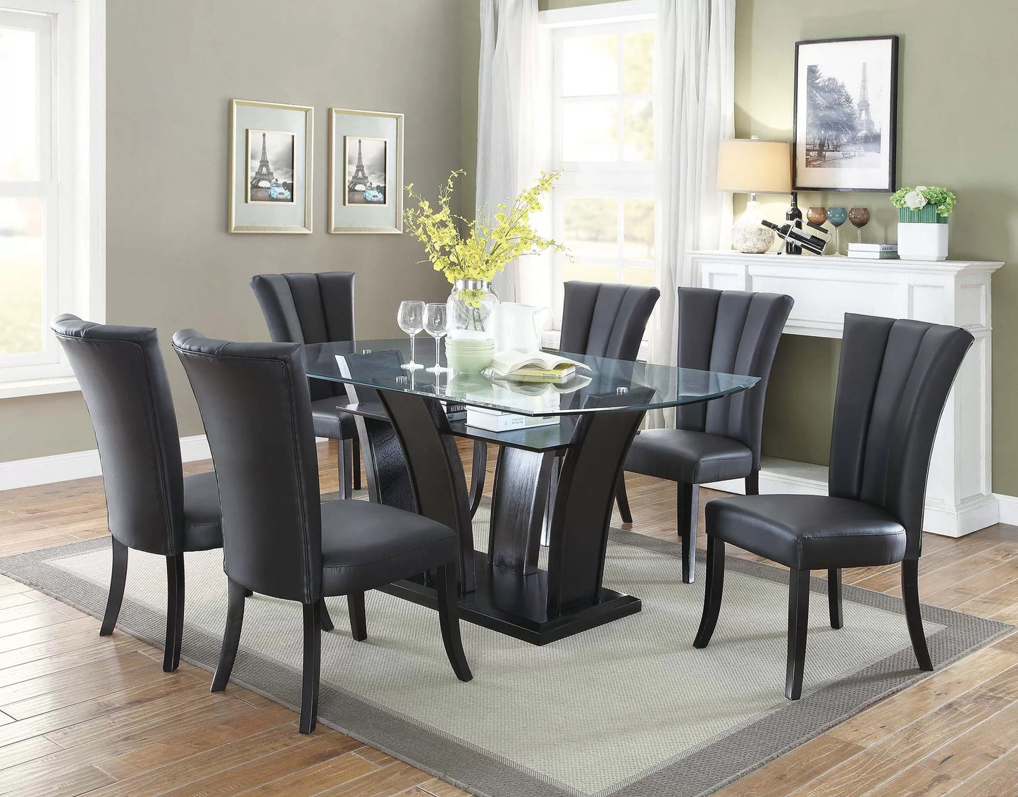 White Glass-Top Dining Group with Two Chair Styles
