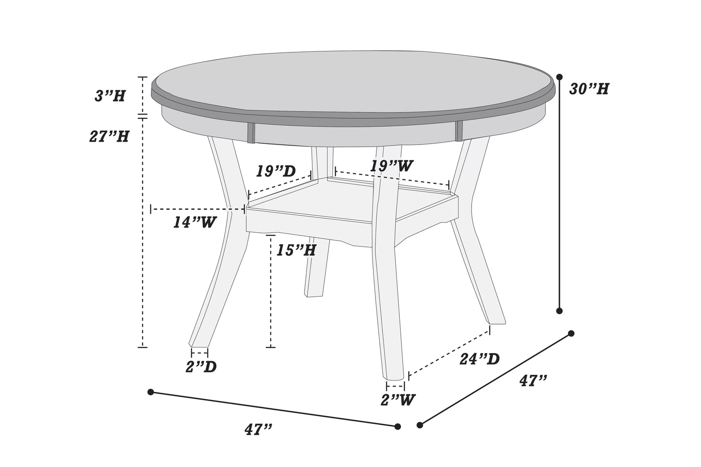 Oak Round Storage-Shelf Dining Group — F2565-3