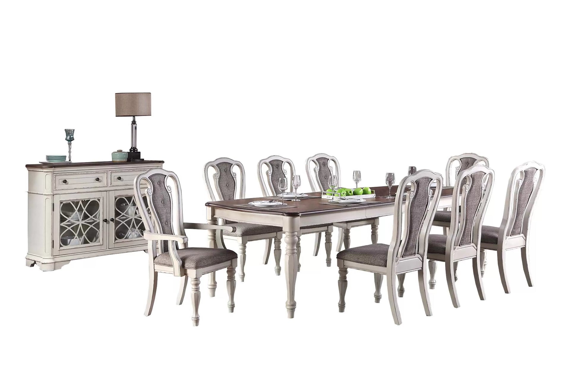 Distressed White Double-Leaf Dining Group — F2571-1