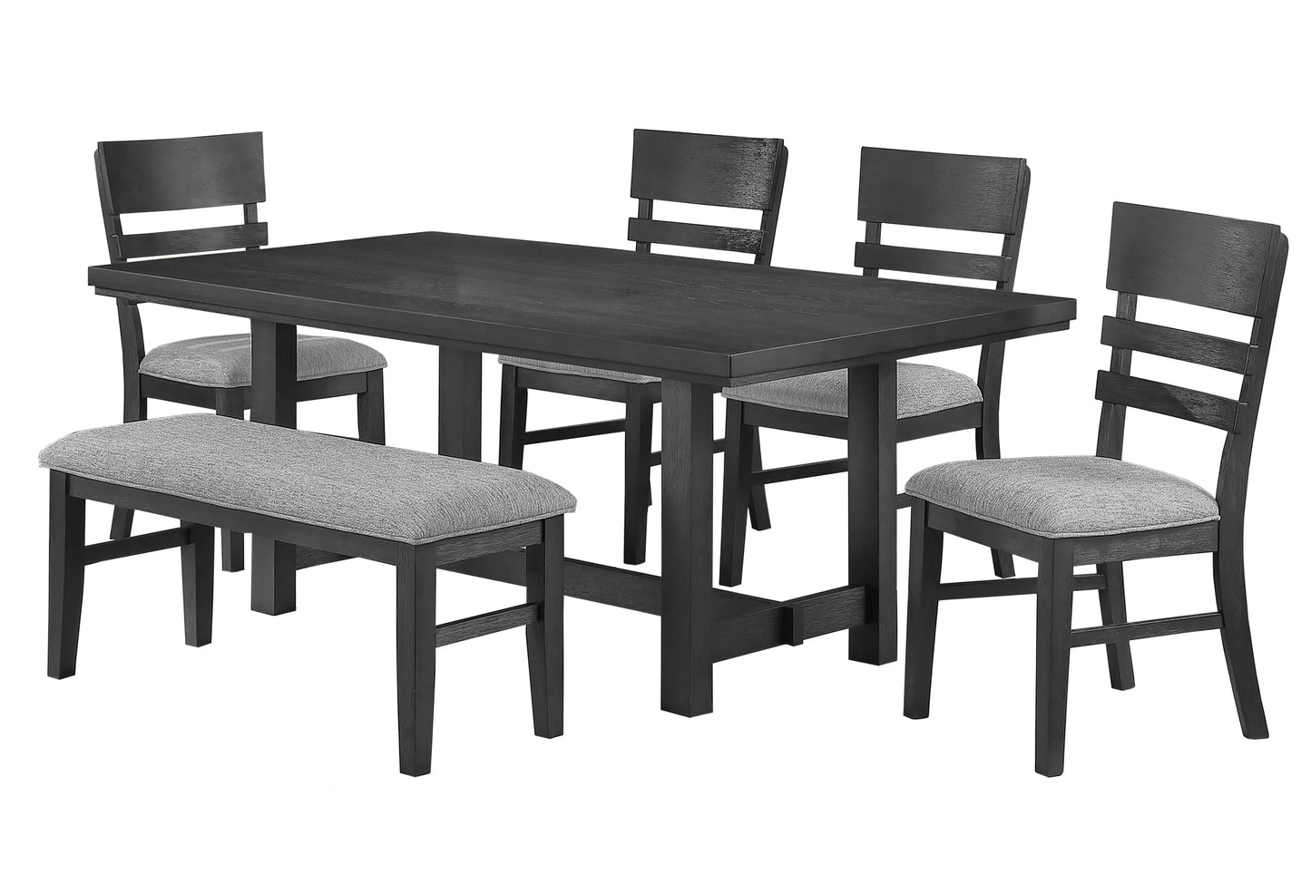 Charcoal Black Dining Group with Ladder-Back Chairs and Bench