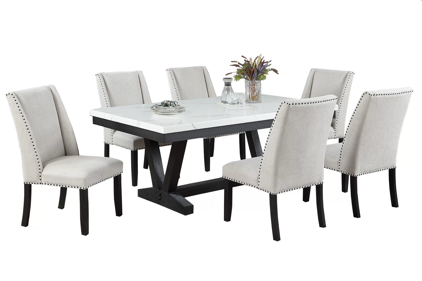 Antique Black Faux-Marble Dining Group with Bench — F2712-4