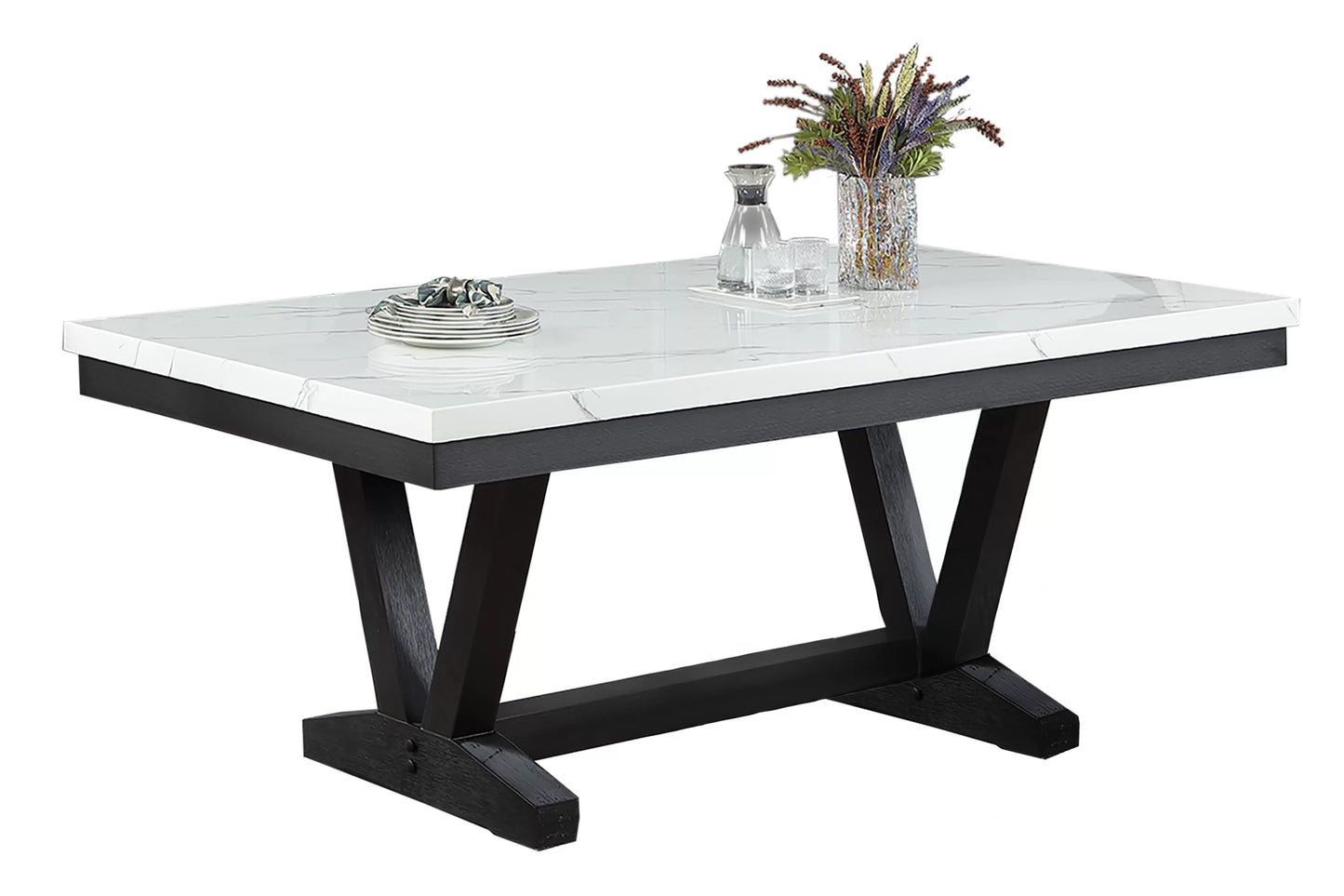 Antique Black Faux-Marble Dining Group with Bench — F2712-5