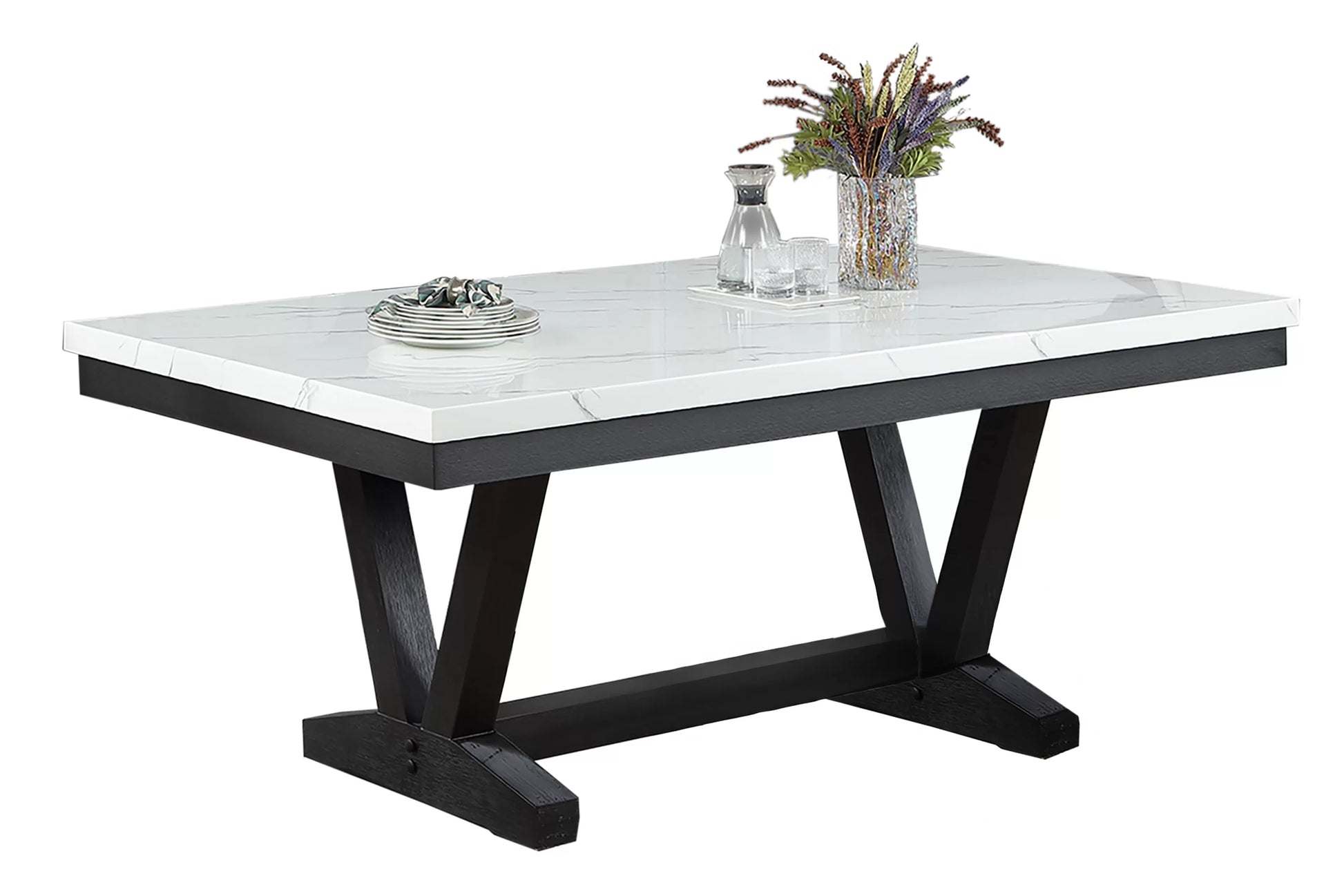 Antique Black Faux-Marble Dining Group with Bench — F2712-5