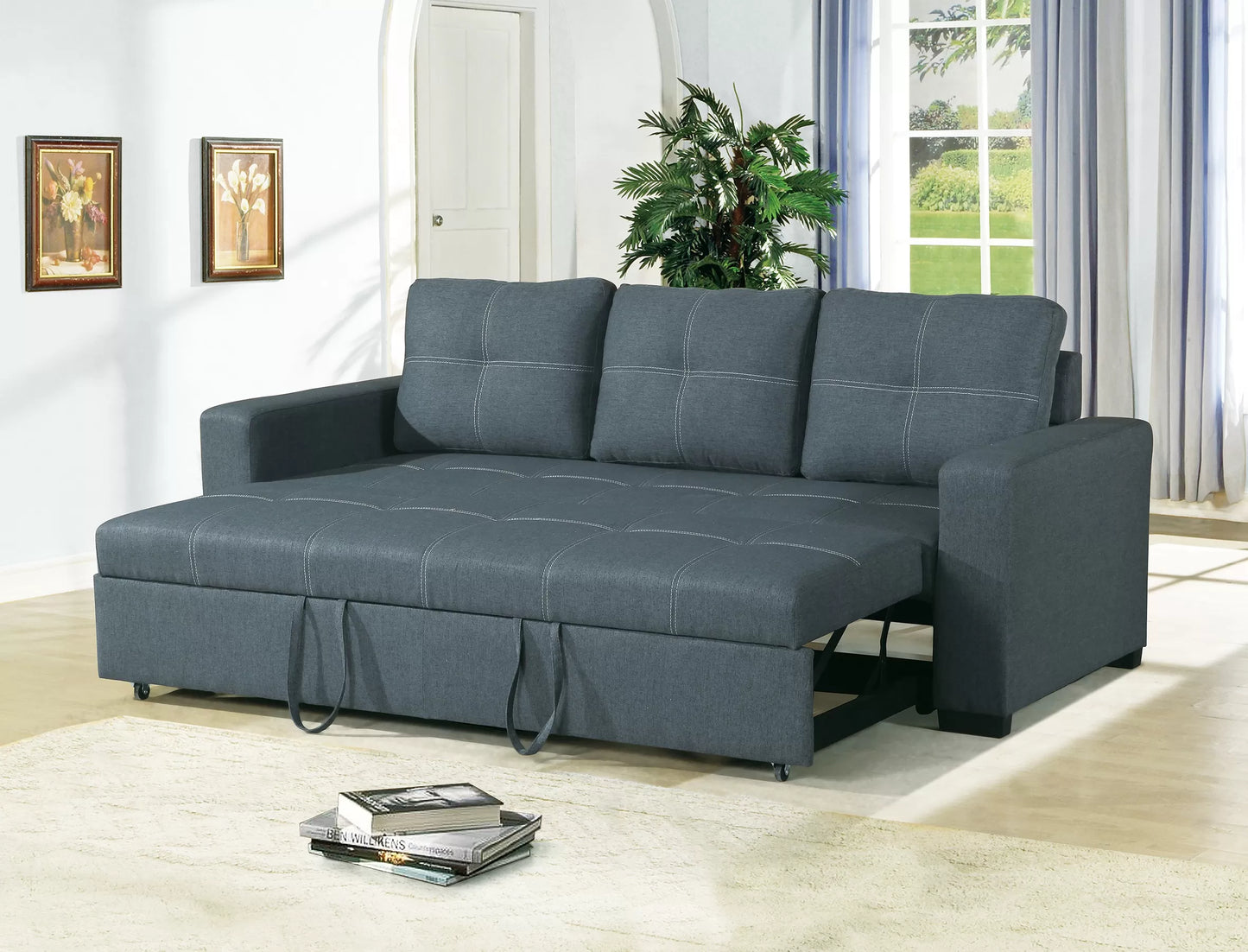 F6532 Blue Gray Convertible Sofa — view 2