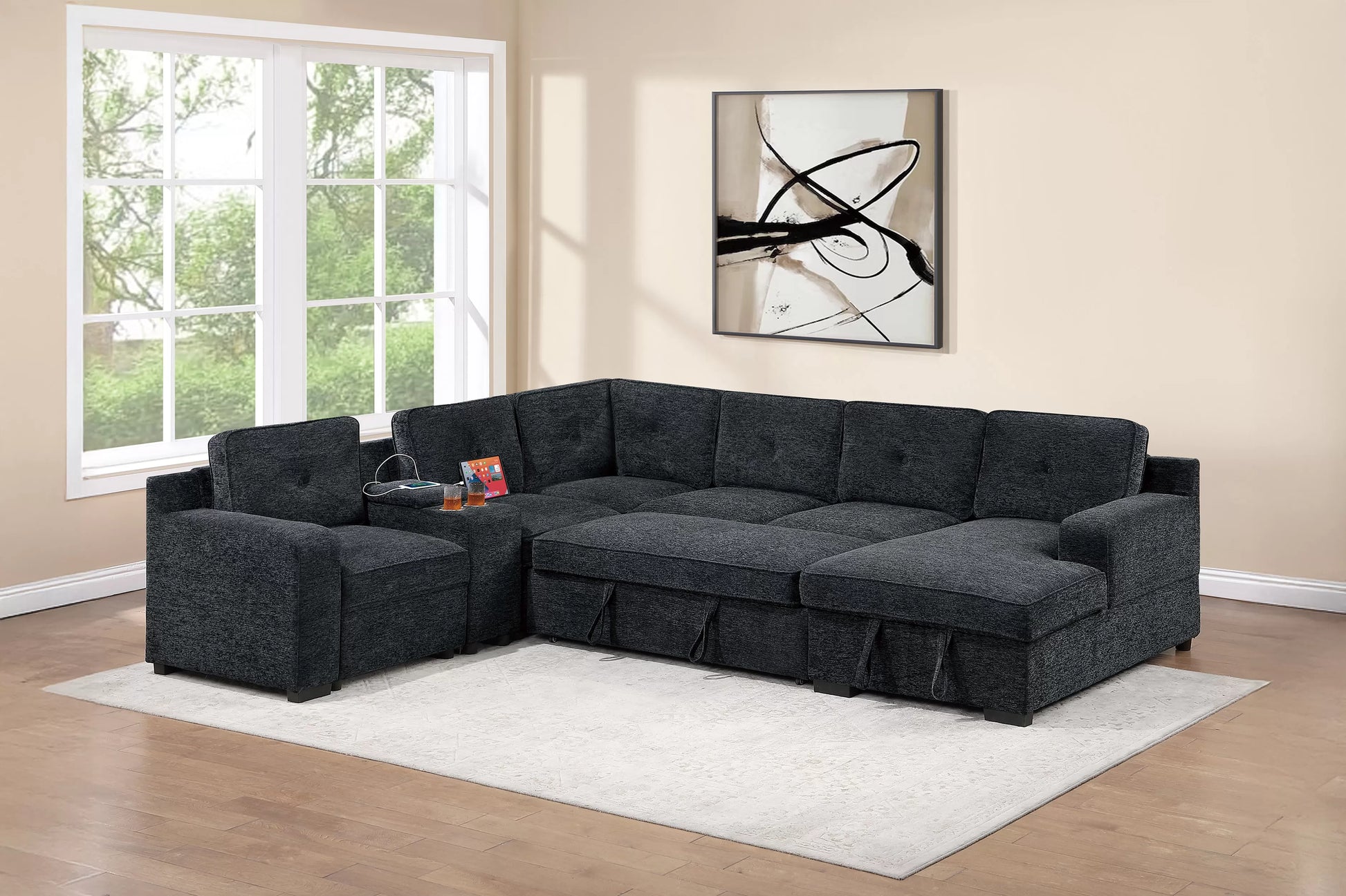 F7127 Black 4-Piece Convertible Sectional — view 2