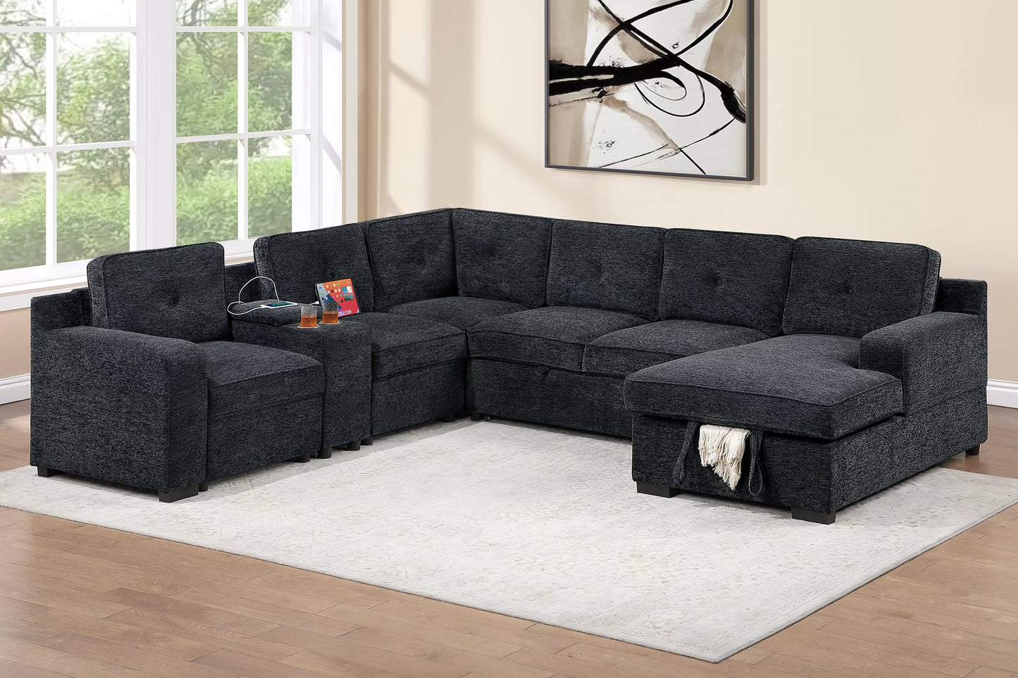 F7127 Black 4-Piece Convertible Sectional — main view