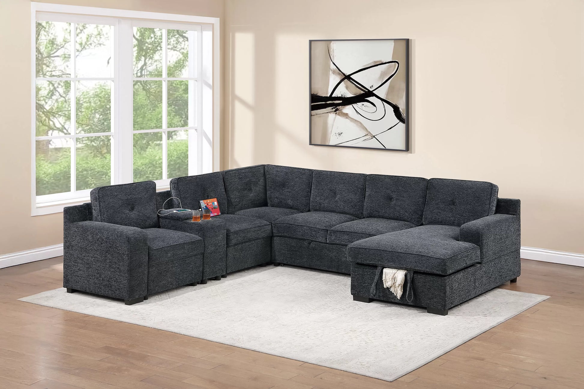 F7128 Dark Gray 4-Piece Convertible Sectional — view 3