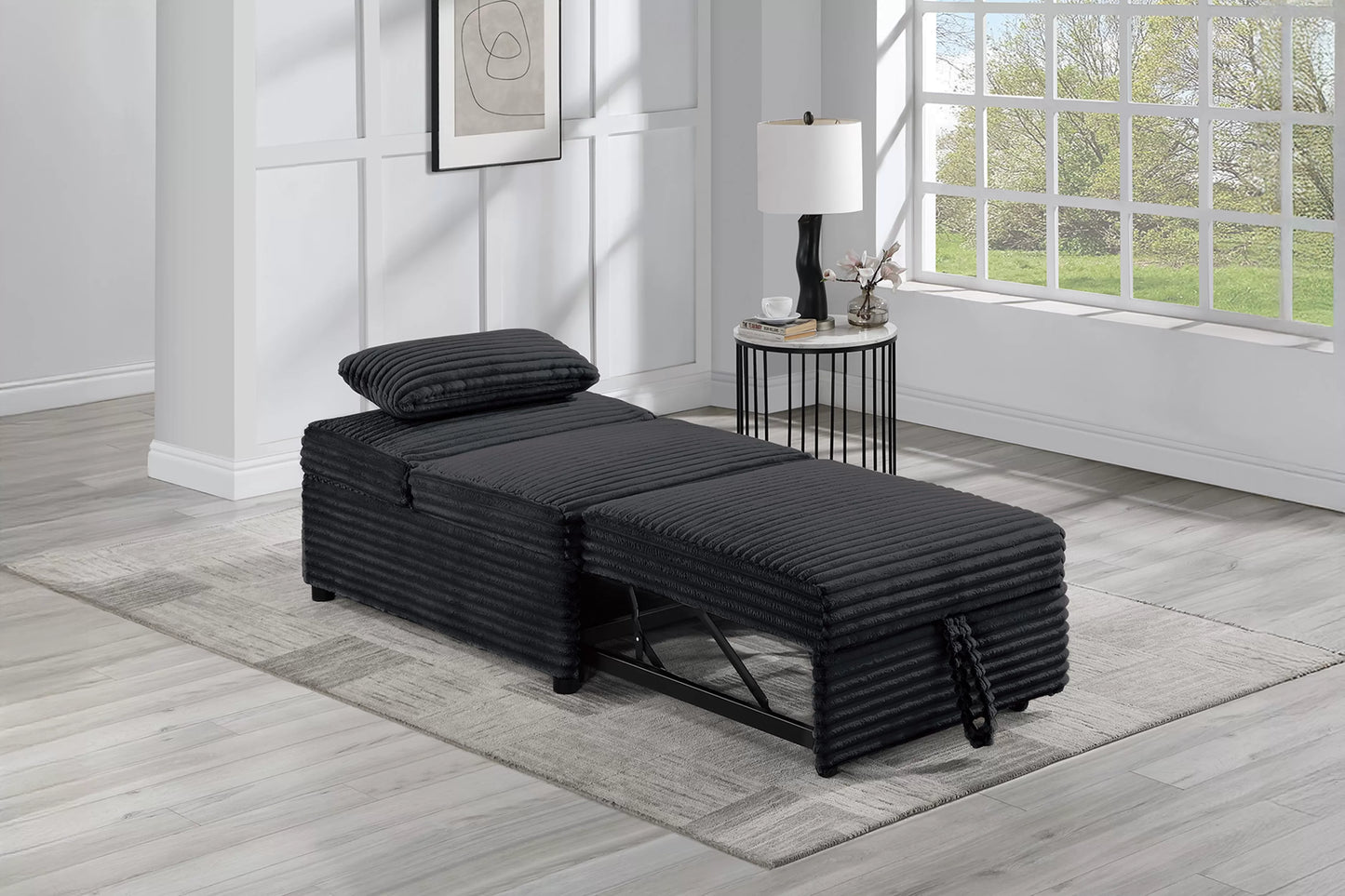 F7129 Black Convertible Sleeper Chair — view 3