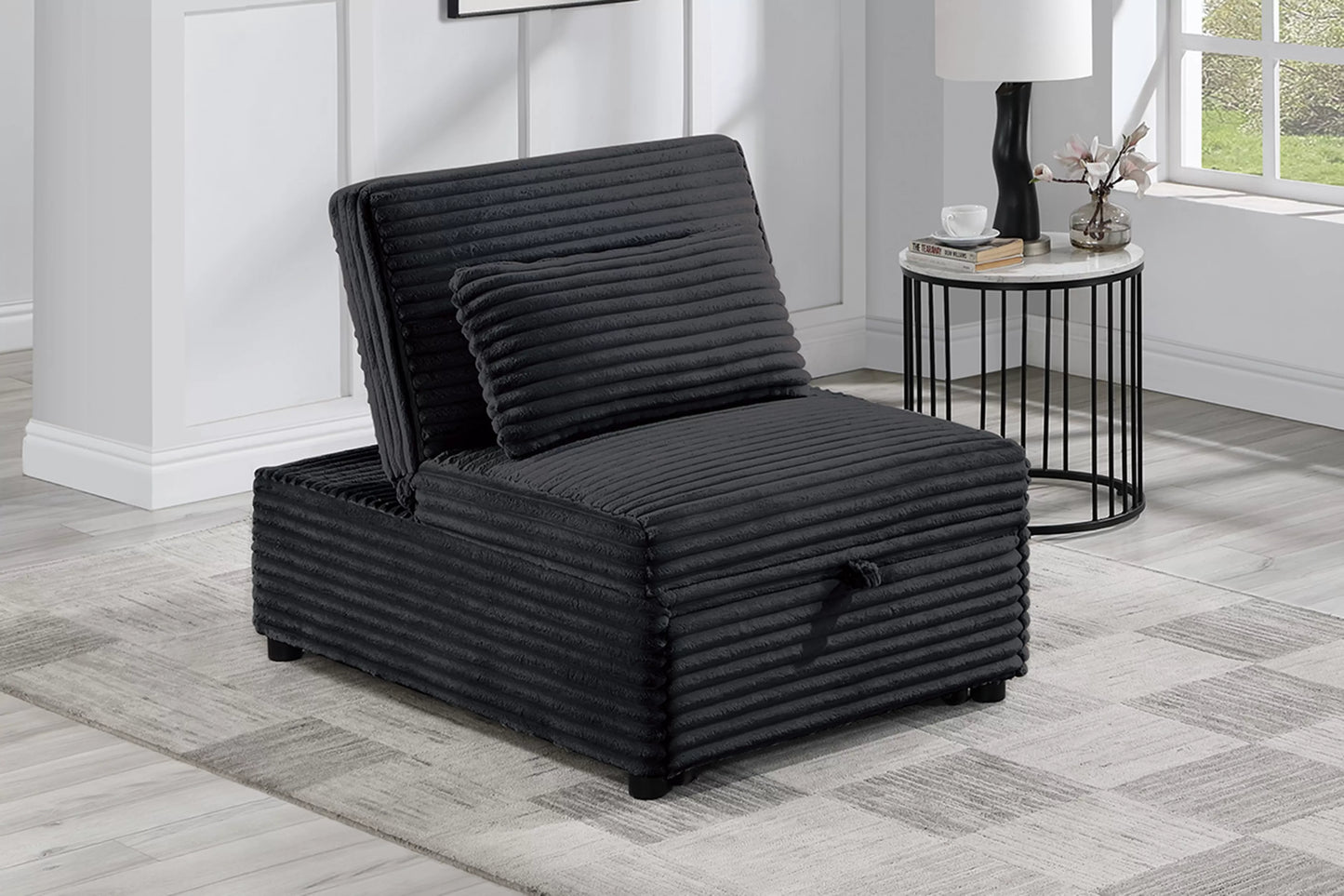 F7129 Black Convertible Sleeper Chair — main view