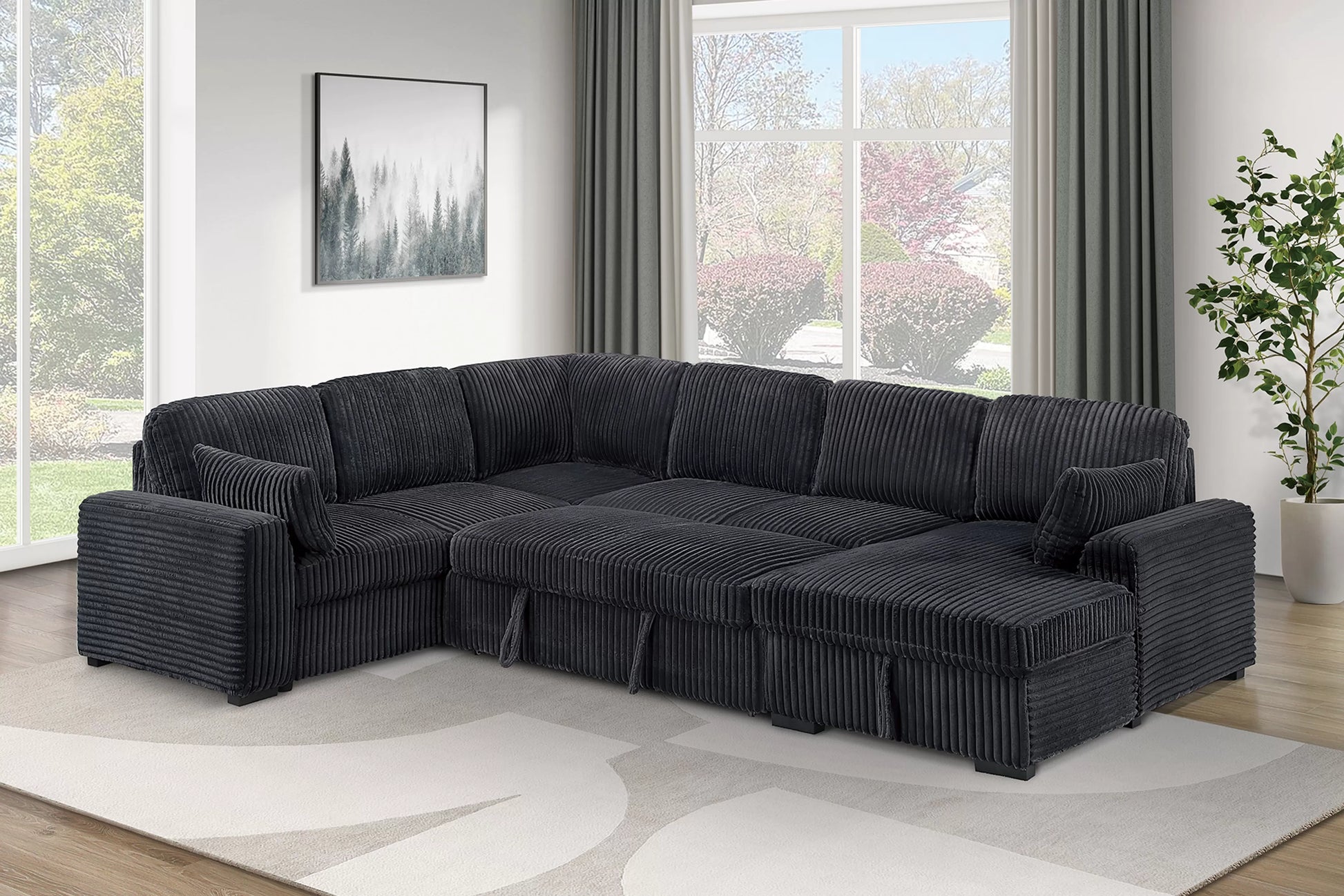 F7131 Black 4-Piece Convertible Sectional Set — view 2
