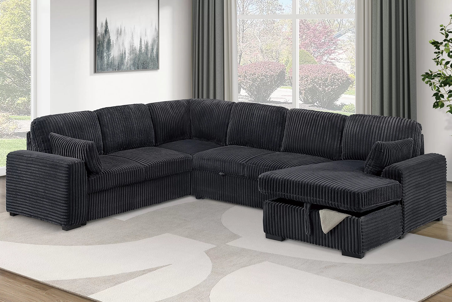 F7131 Black 4-Piece Convertible Sectional Set — main view