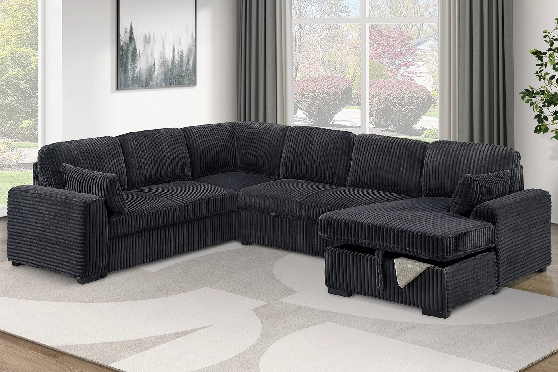F7131 Black 4-Piece Convertible Sectional Set — main view
