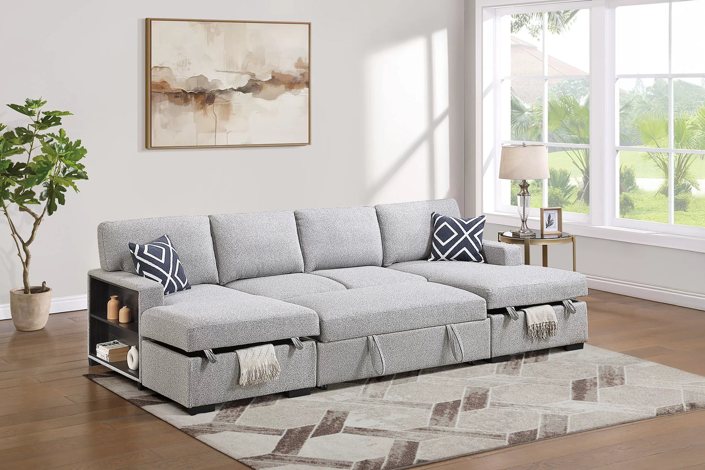 F7476 Beige 3-Piece Convertible Sectional — view 2