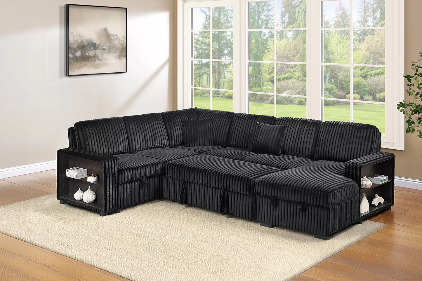 F7477 Black 4-Piece Convertible Sectional — view 2