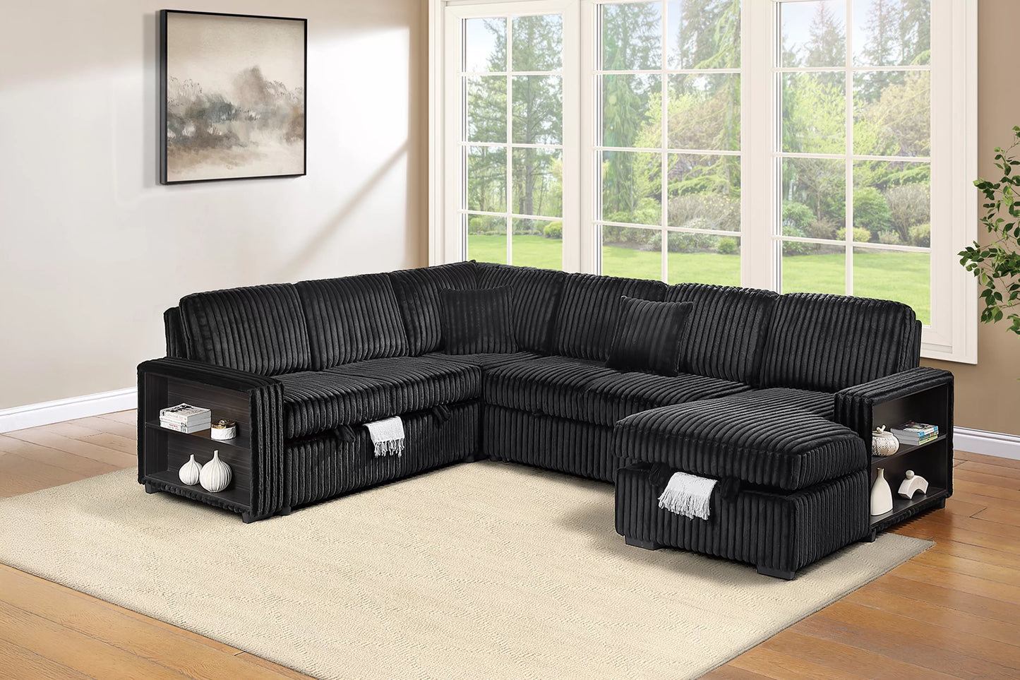 F7477 Black 4-Piece Convertible Sectional — view 3