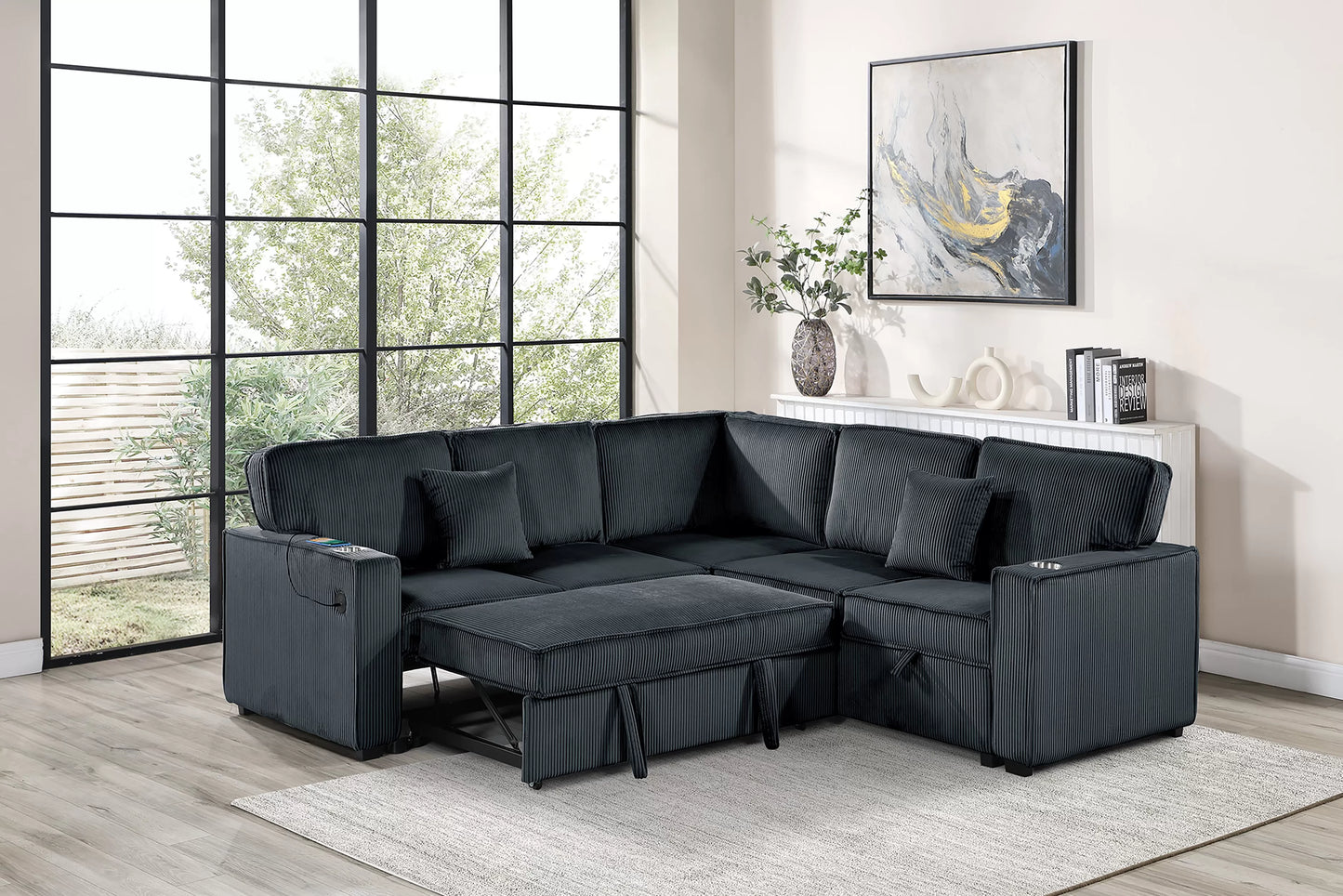 F7479 Black 3-Piece Convertible Sectional — view 2