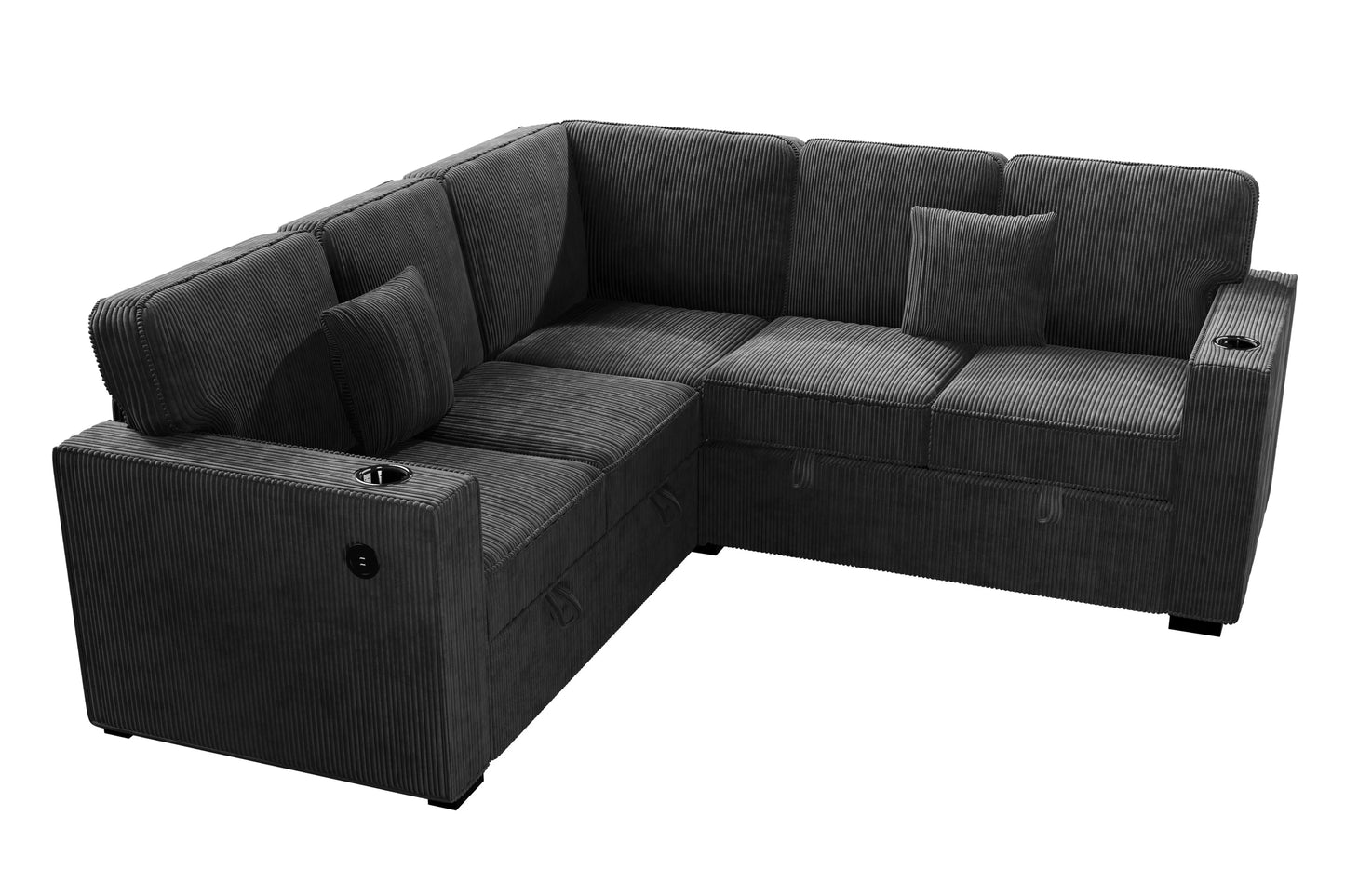 F7479 Black 3-Piece Convertible Sectional — view 4