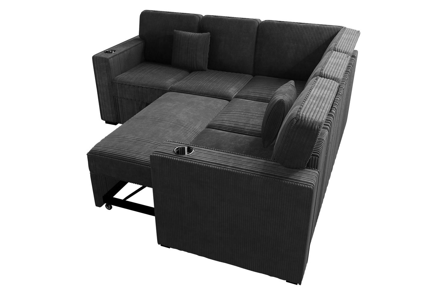 F7479 Black 3-Piece Convertible Sectional — view 6