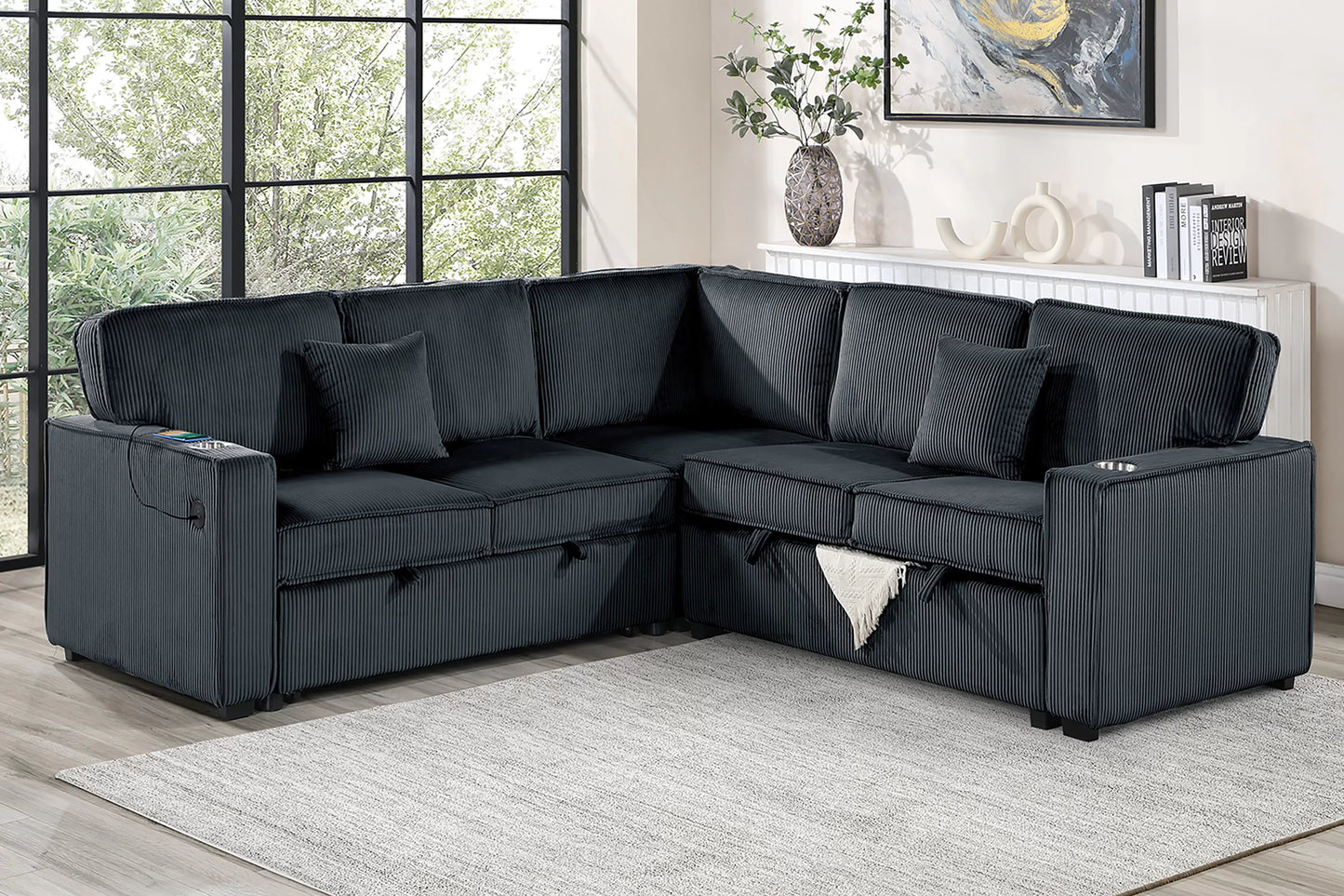 F7479 Black 3-Piece Convertible Sectional — main view