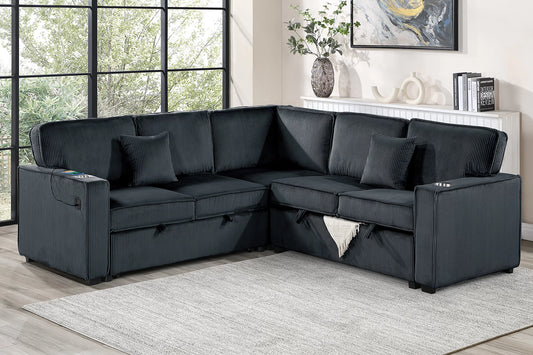 F7479 Black 3-Piece Convertible Sectional — main view