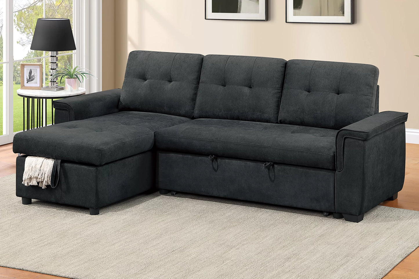 F7491 Black 2-Piece Convertible Sectional — main view