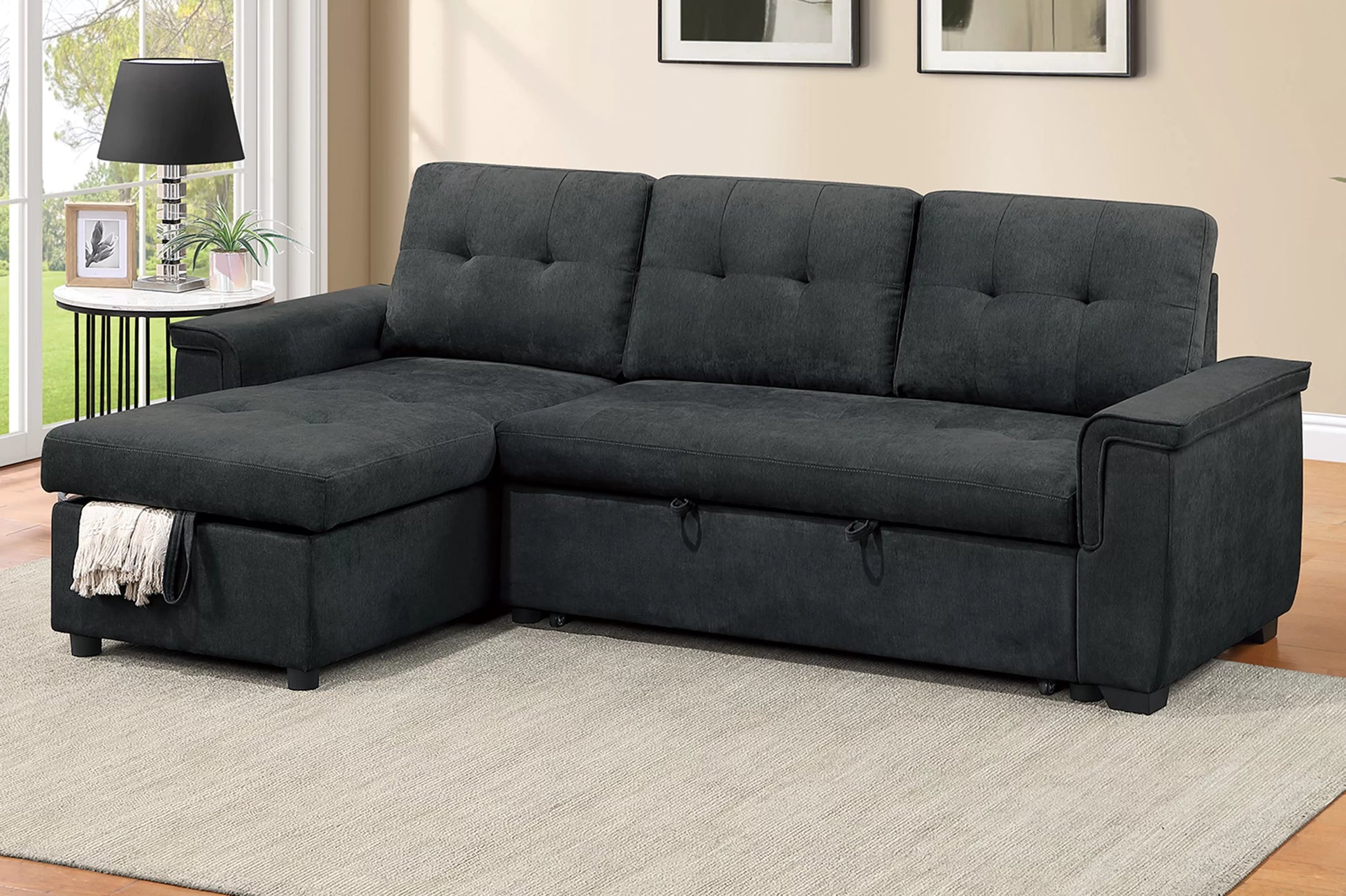 F7491 Black 2-Piece Convertible Sectional — main view