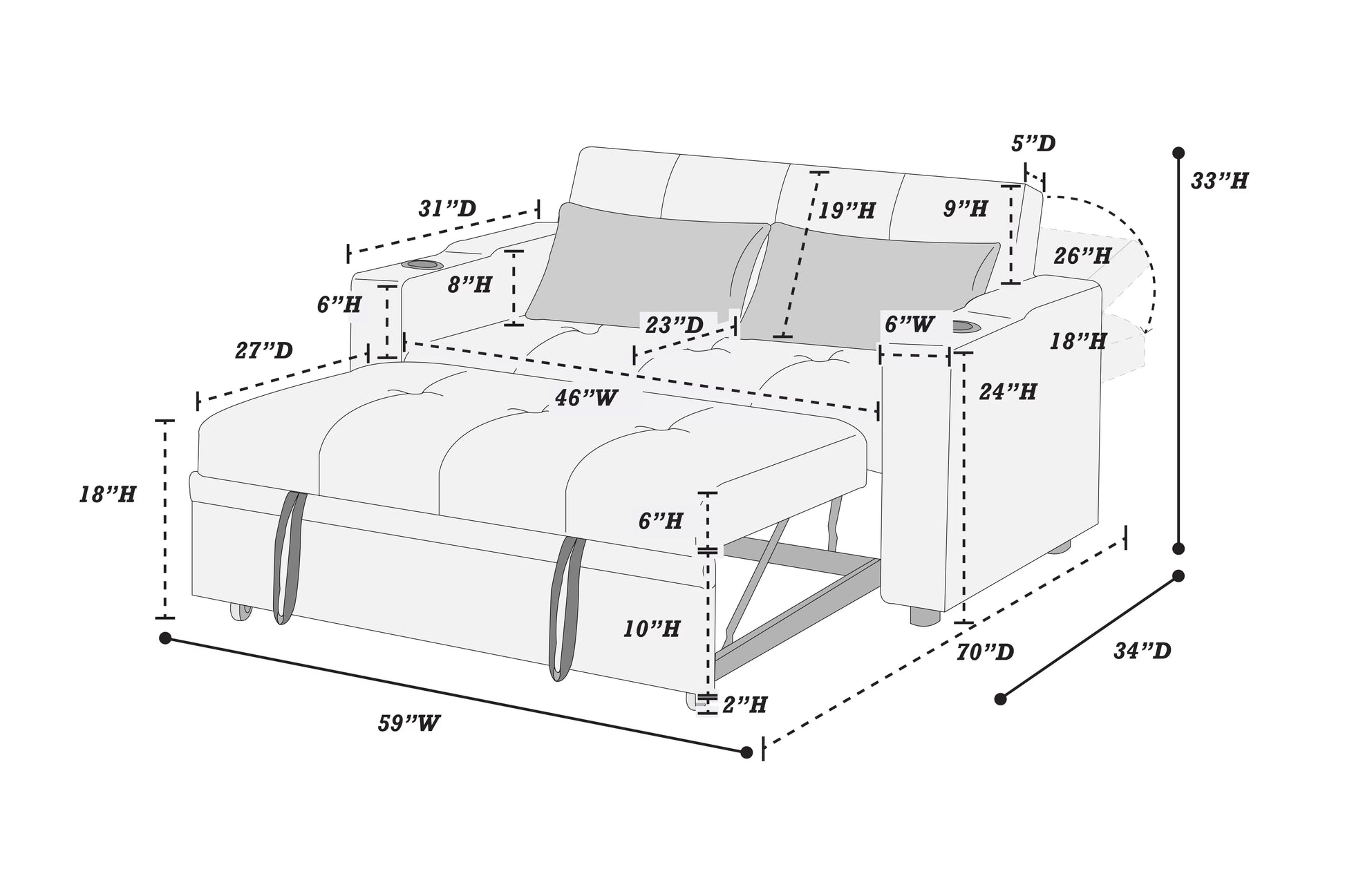 F8533 Charcoal Convertible Sofa — view 12