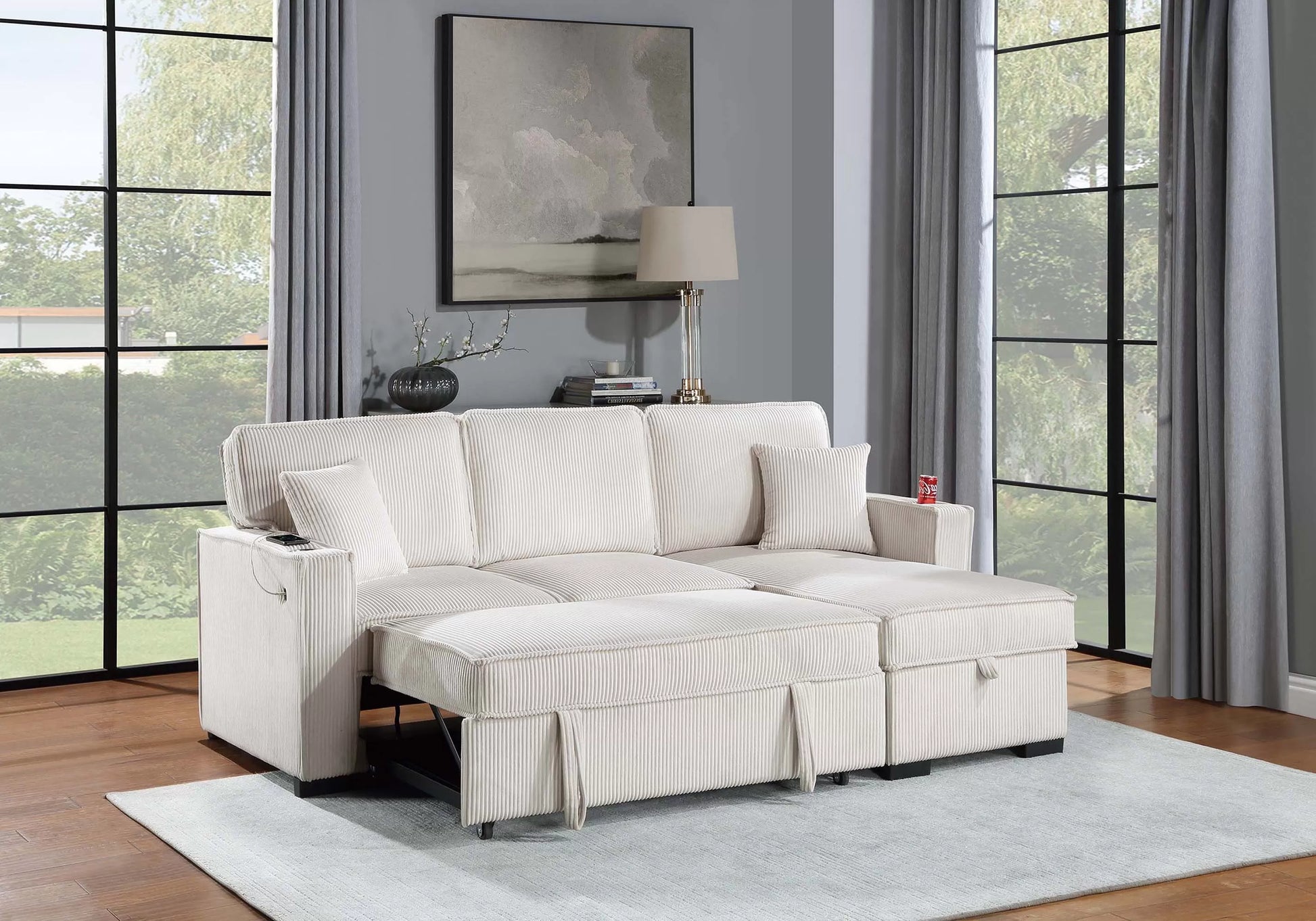 F8544 Beige Convertible Sectional — view 2