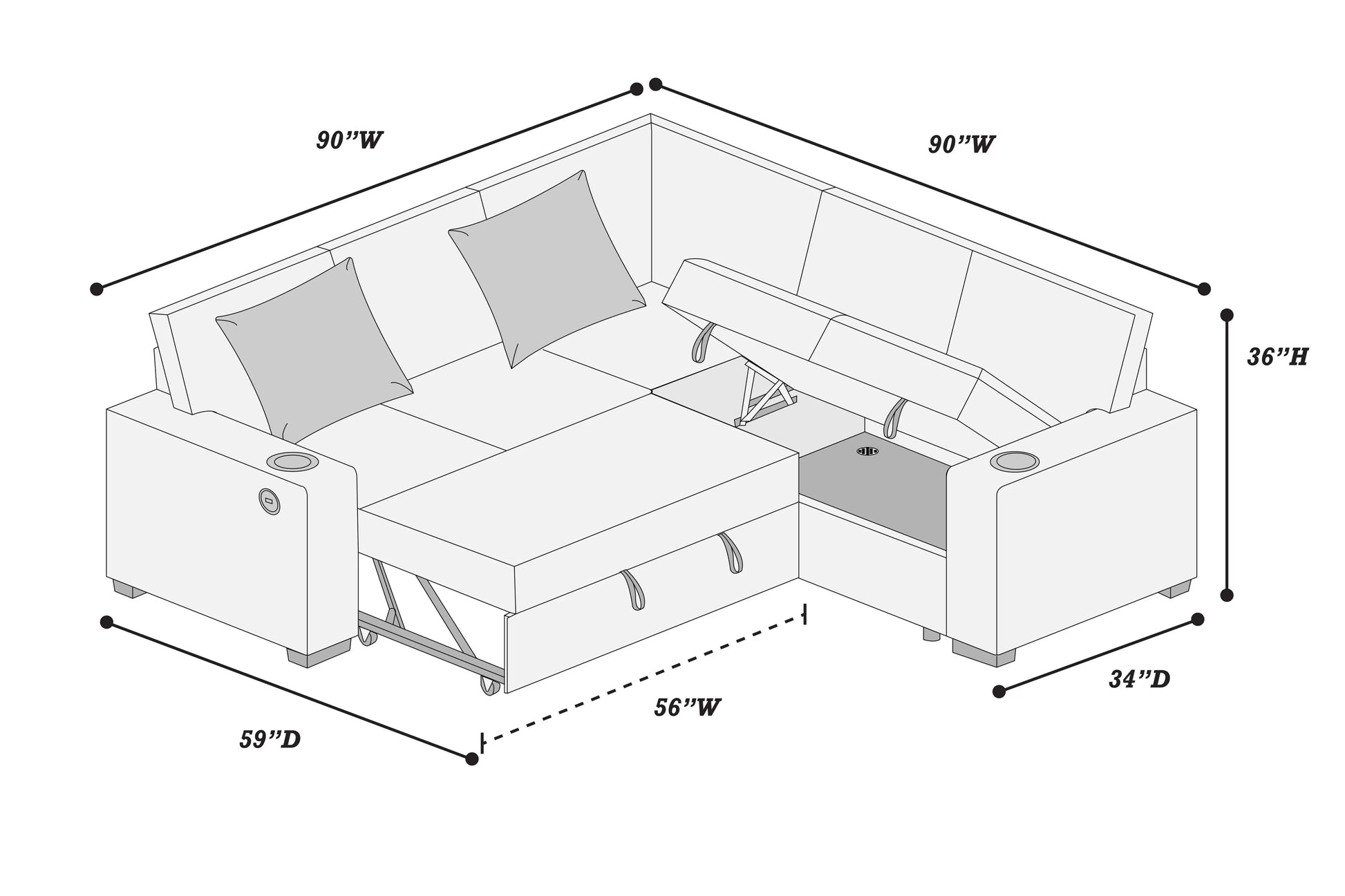 F8555 Dark Gray 3-Piece Convertible Sectional — view 8