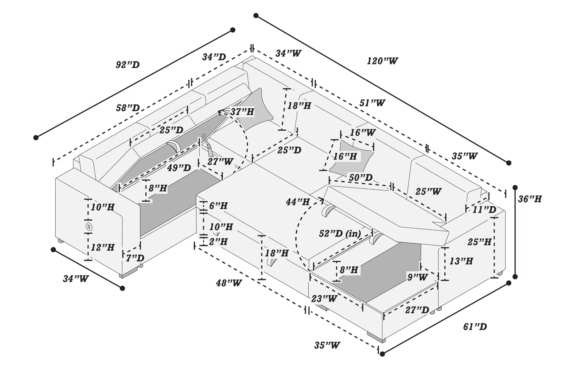 F8560 Fog 4-Piece Convertible Sectional — view 8