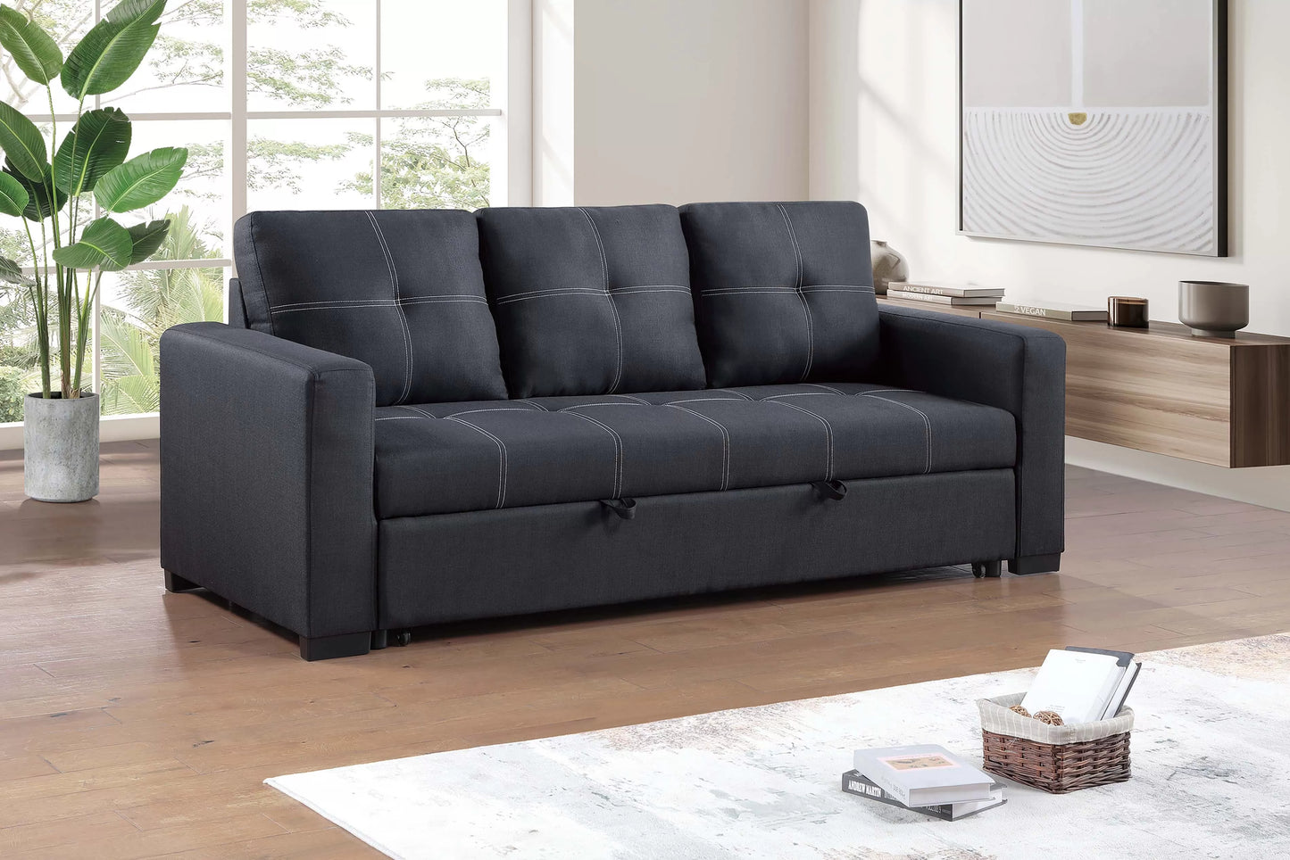 F8563 Black Convertible Sofa — main view