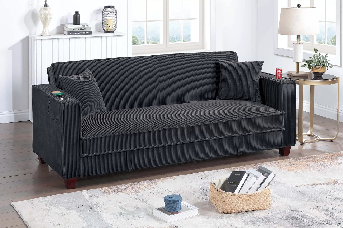 F8569 Black Convertible Sofa