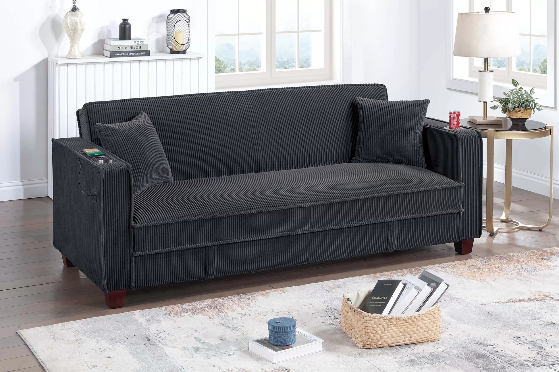F8569 Black Convertible Sofa