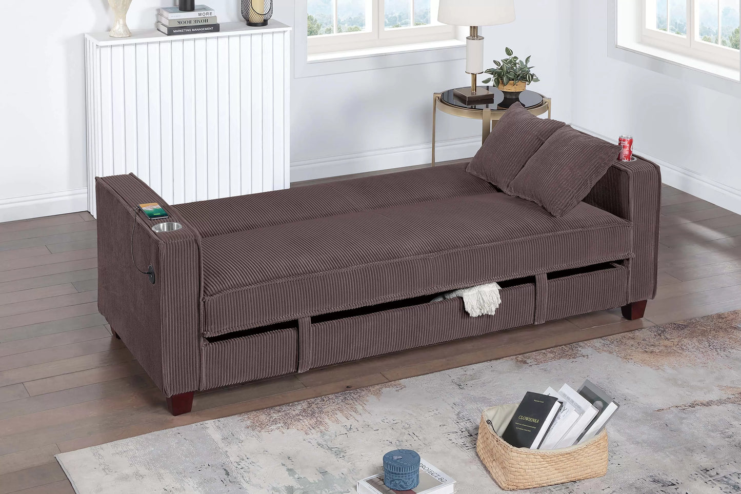 F8570 Chocolate Convertible Sofa image 2