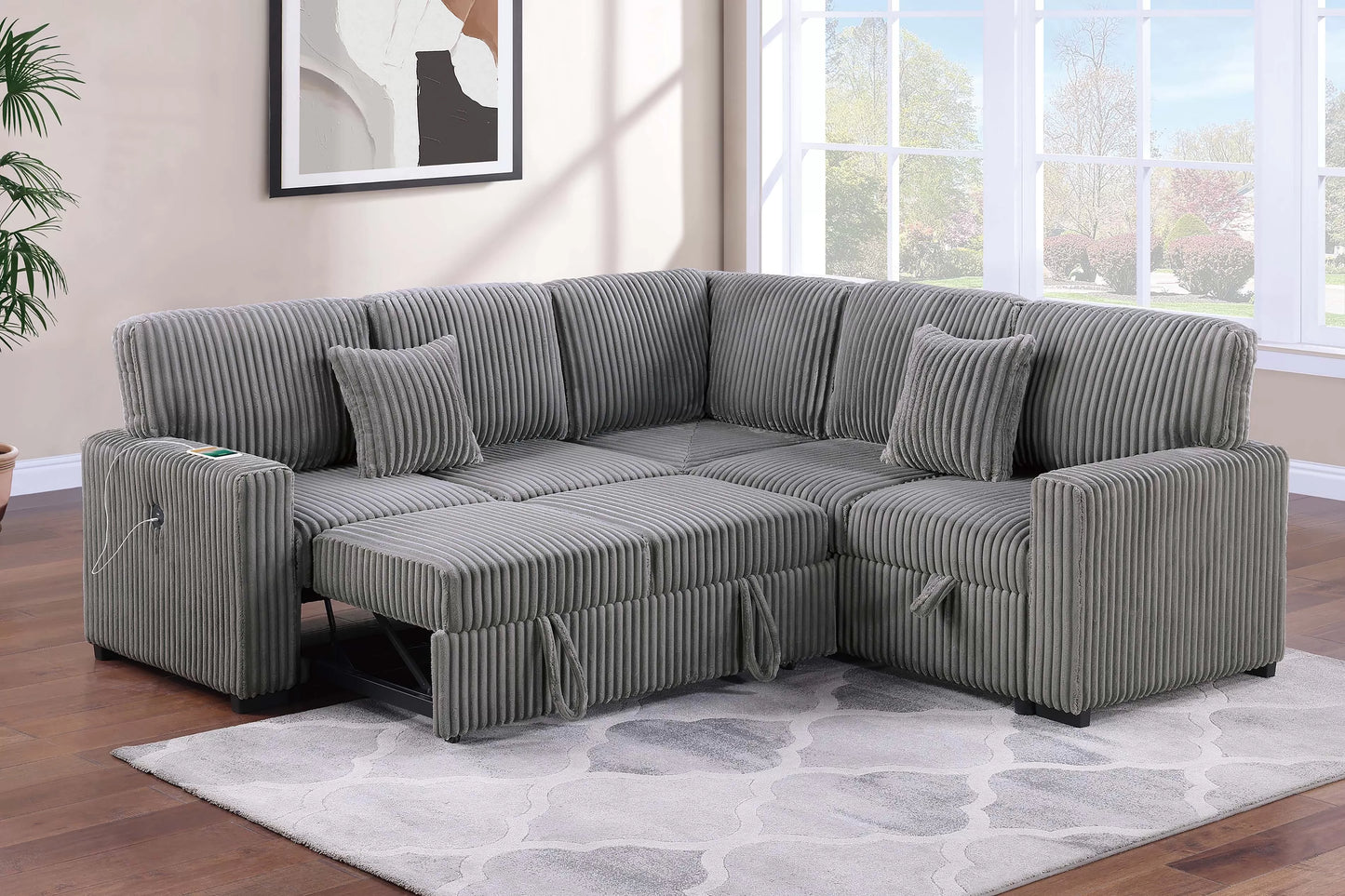 F8577 Smoke 3-Piece Convertible Sectional — view 2