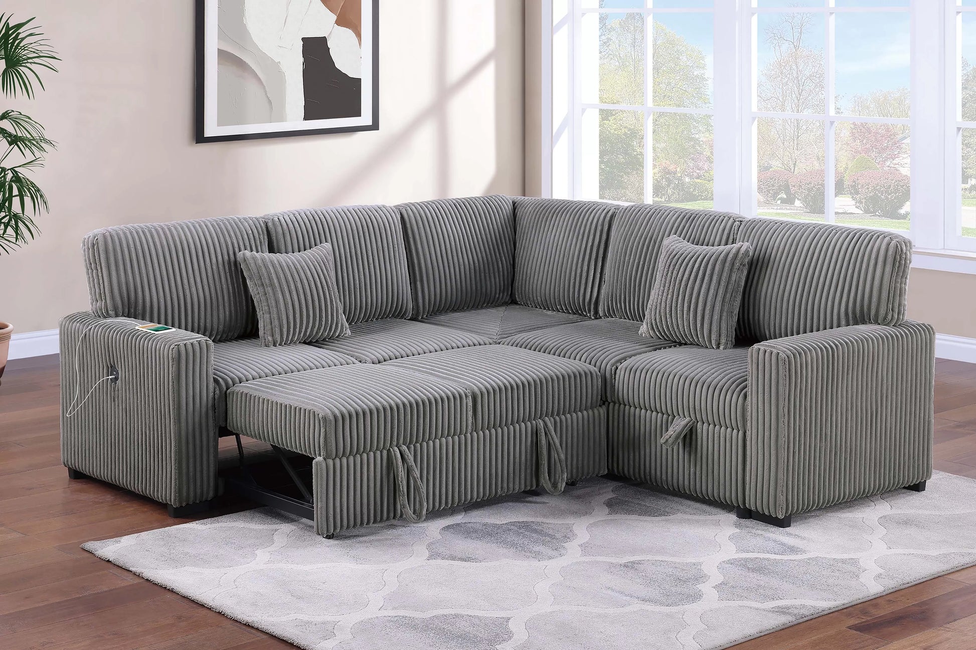 F8577 Smoke 3-Piece Convertible Sectional — view 2