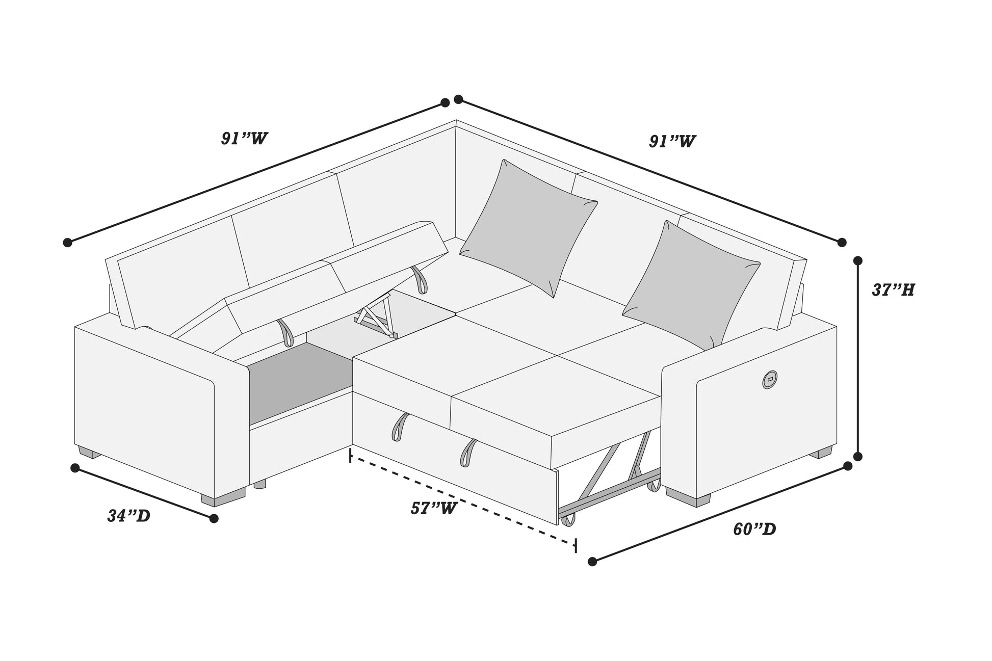 F8577 Smoke 3-Piece Convertible Sectional — view 5