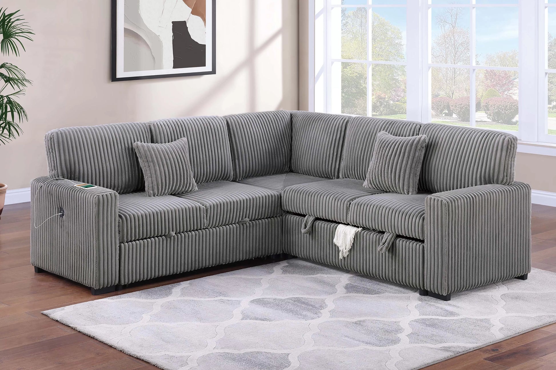 F8577 Smoke 3-Piece Convertible Sectional — main view