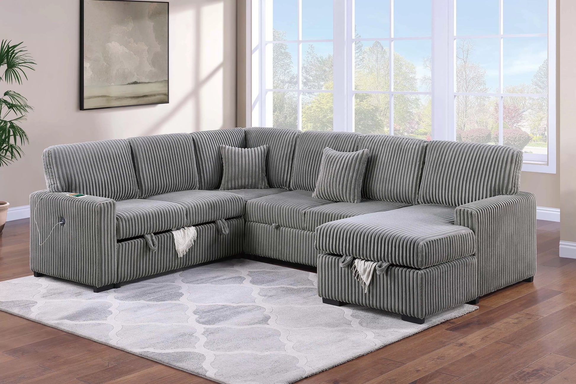 F8585 Smoke 4-Piece Convertible Sectional — main view