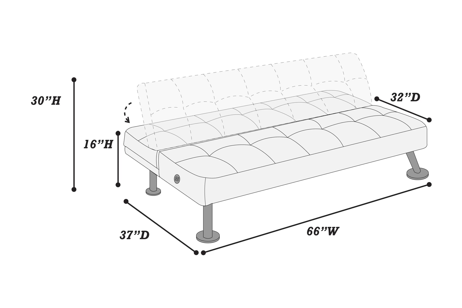 Black convertible futon sofa F8588 additional view