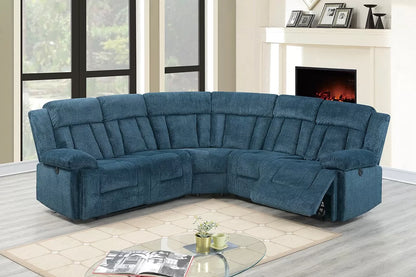 Dark Blue Chenille Power Reclining Sectional with USB - Dark Blue