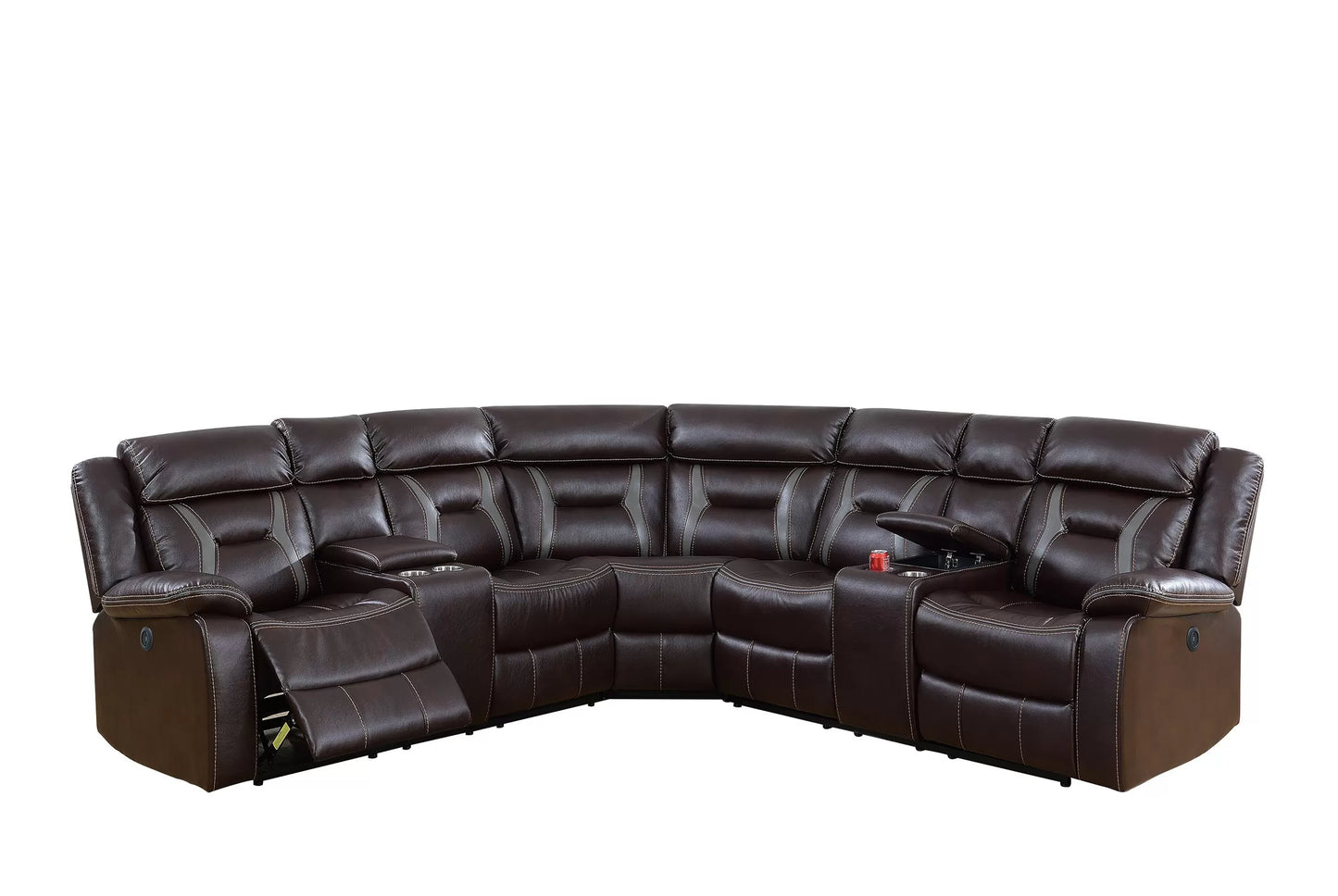 Power Reclining Sectional with Dual Consoles - Dark Brown