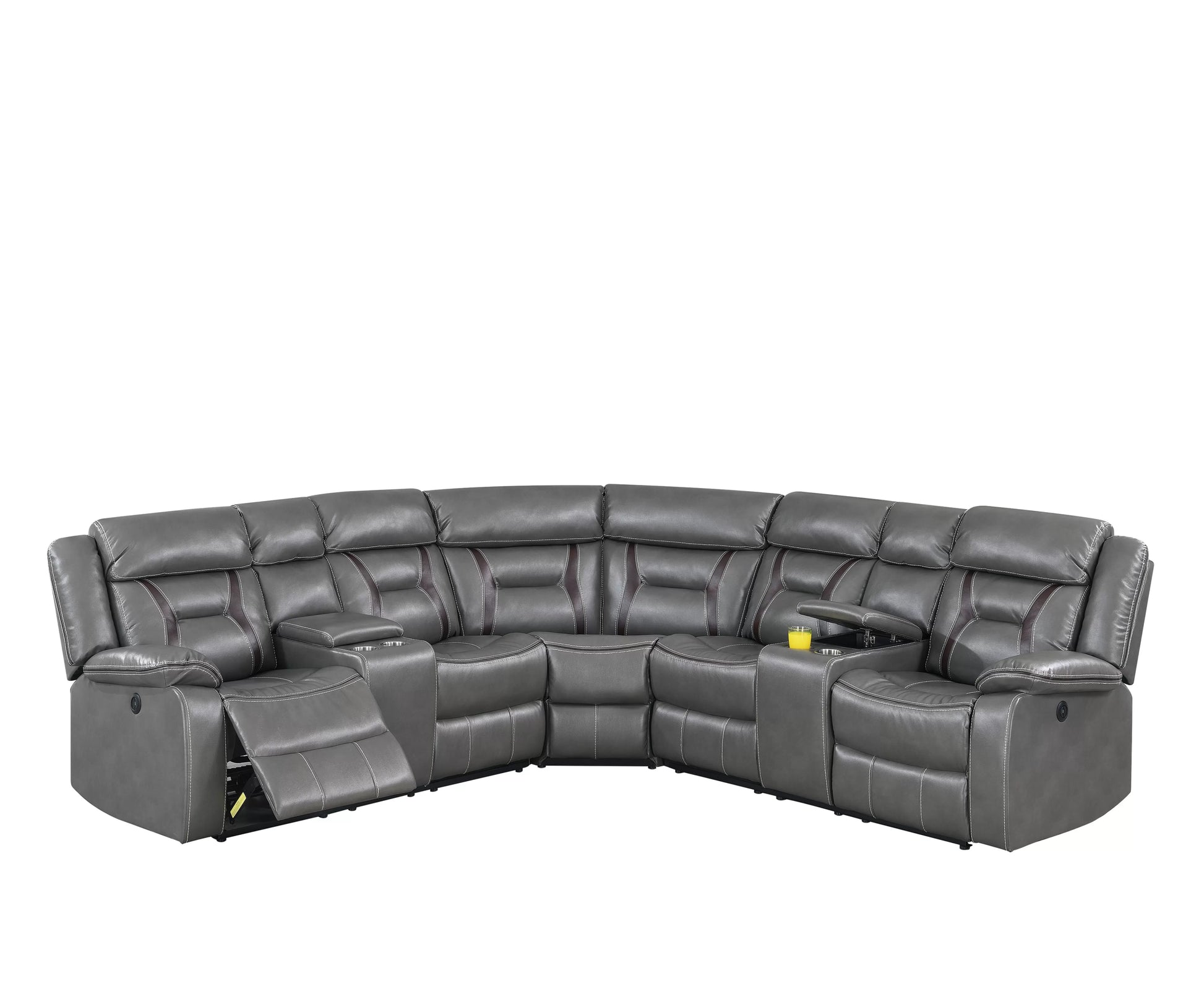 Power Reclining Sectional with Dual Consoles - Gray