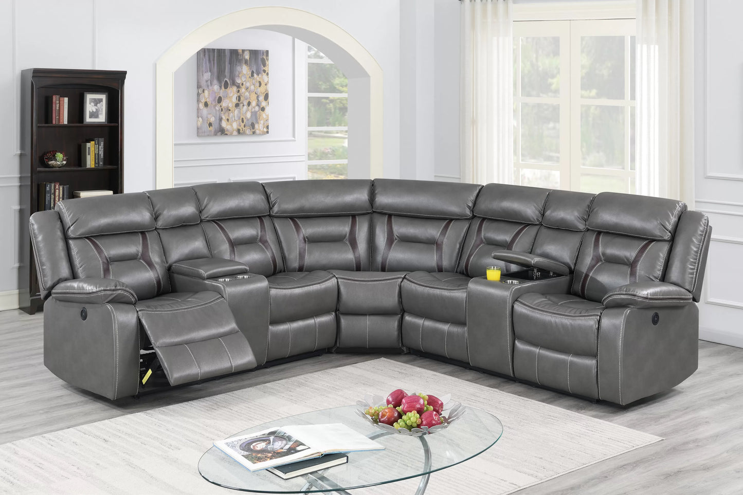 Power Reclining Sectional with Dual Consoles - Gray