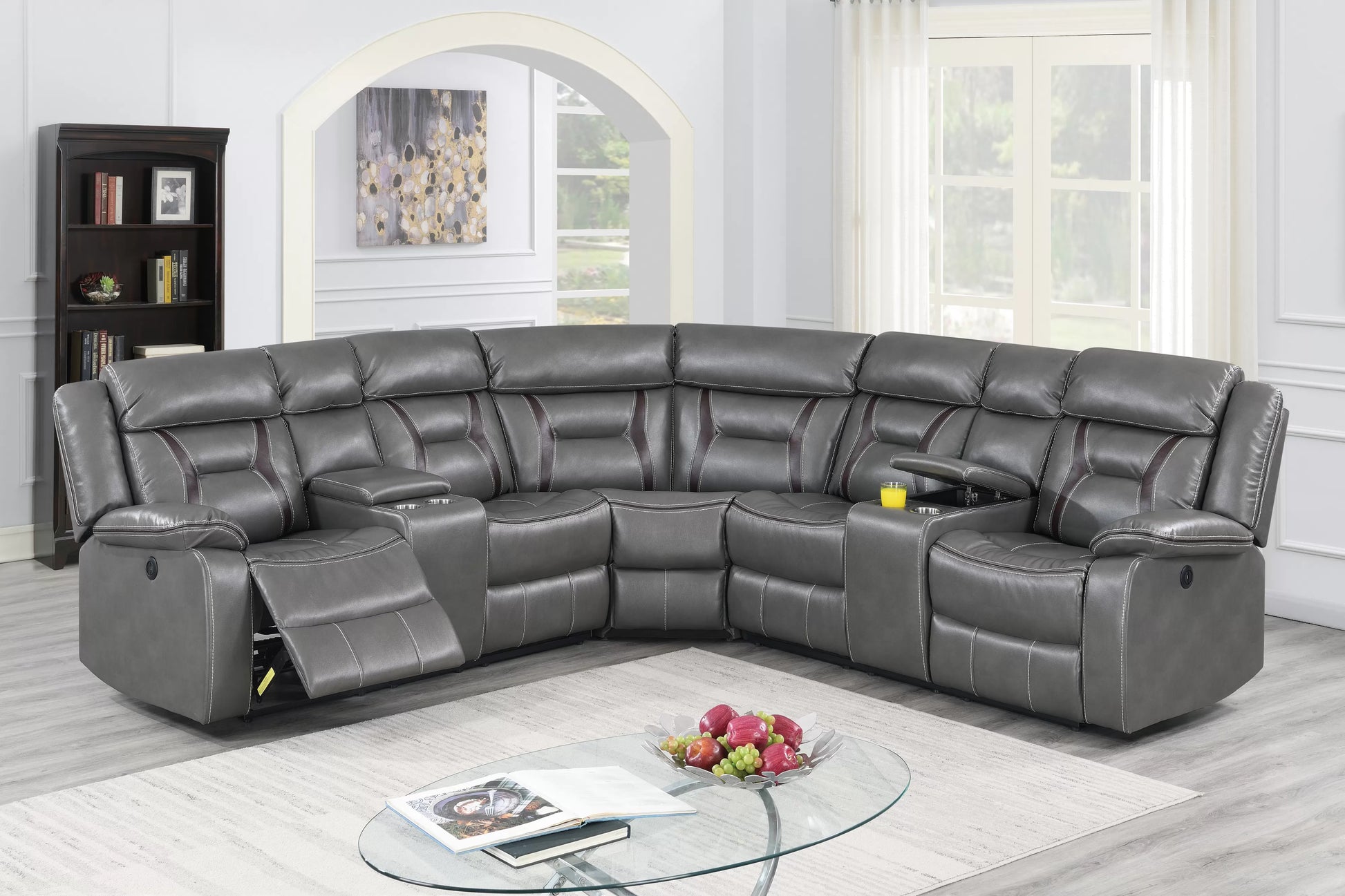 Power Reclining Sectional with Dual Consoles - Gray