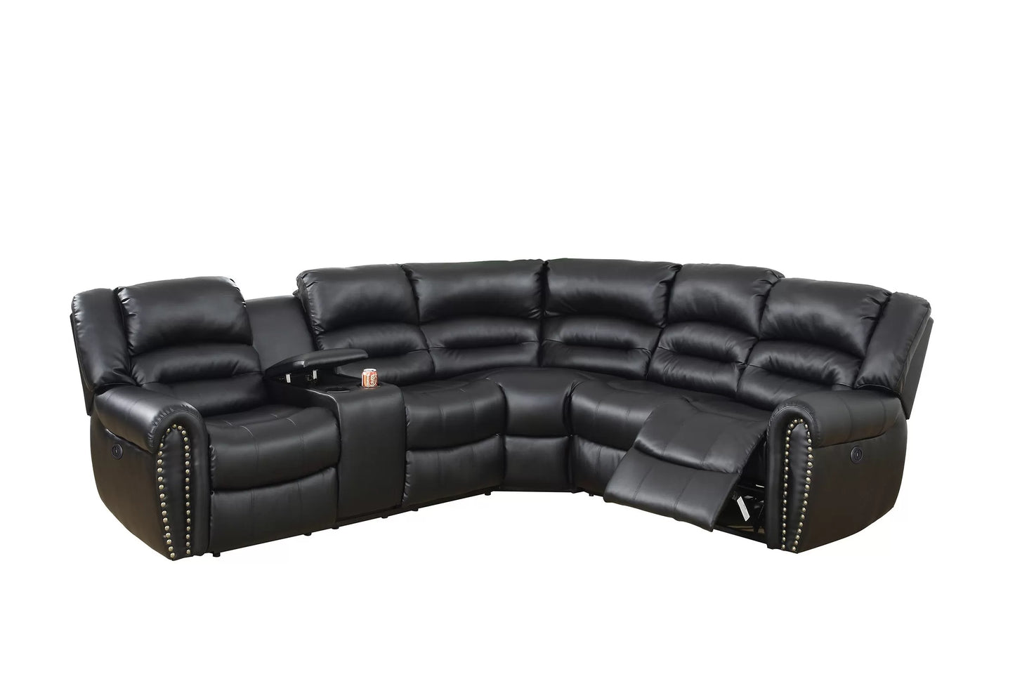 Bonded Leather Power Reclining Sectional - Black