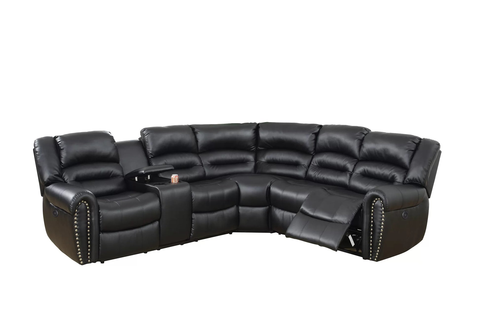 Bonded Leather Power Reclining Sectional - Black