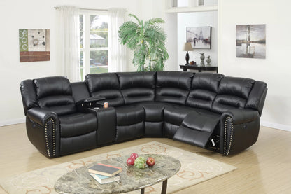 Bonded Leather Power Reclining Sectional - Black