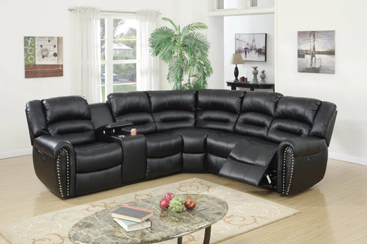 Bonded Leather Power Reclining Sectional - Black